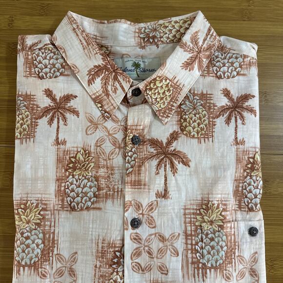 Island Shores Shirt Mens 2XL Cotton Tan Short Sleeve Hawaiian Button Up - Picture 4 of 6